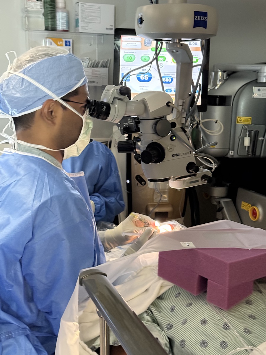 Dr. Harish Raja performing lens surgery